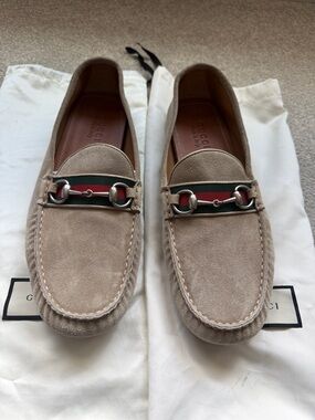 Gucci Beige Suede Men’s Horsebit Loafers size 12